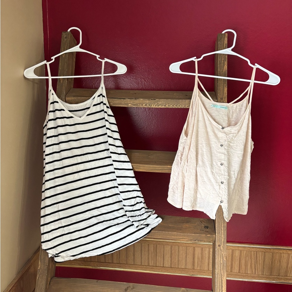 Striped Black and White Dress & Cream Button-Up Top